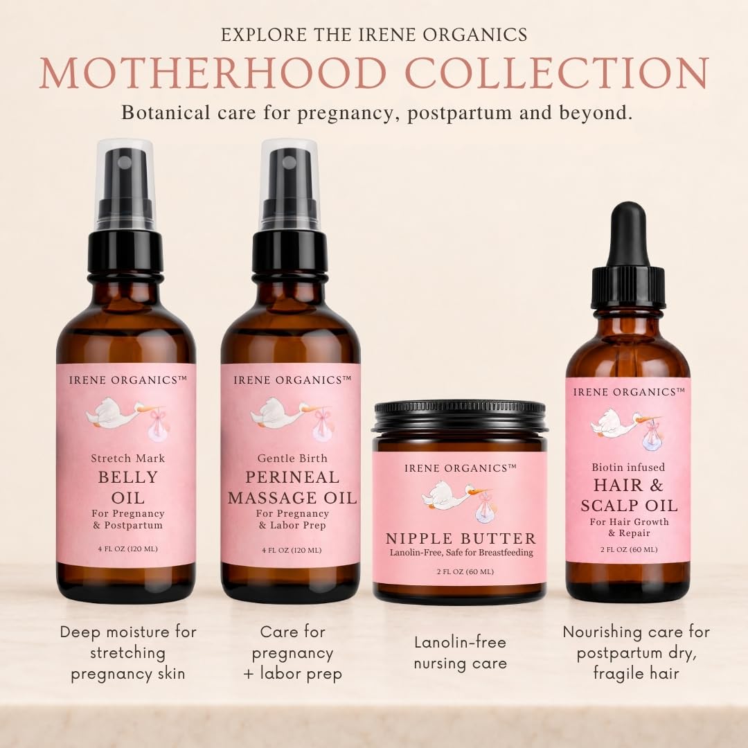 Organic Belly Butter for Pregnancy Stretch Mark Prevention and Treatment by Irene Organics - Award Winning Anti Stretch Mark Tummy Balm For Pregnancy and Postpartum 4oz - Hydrating Bump Cream