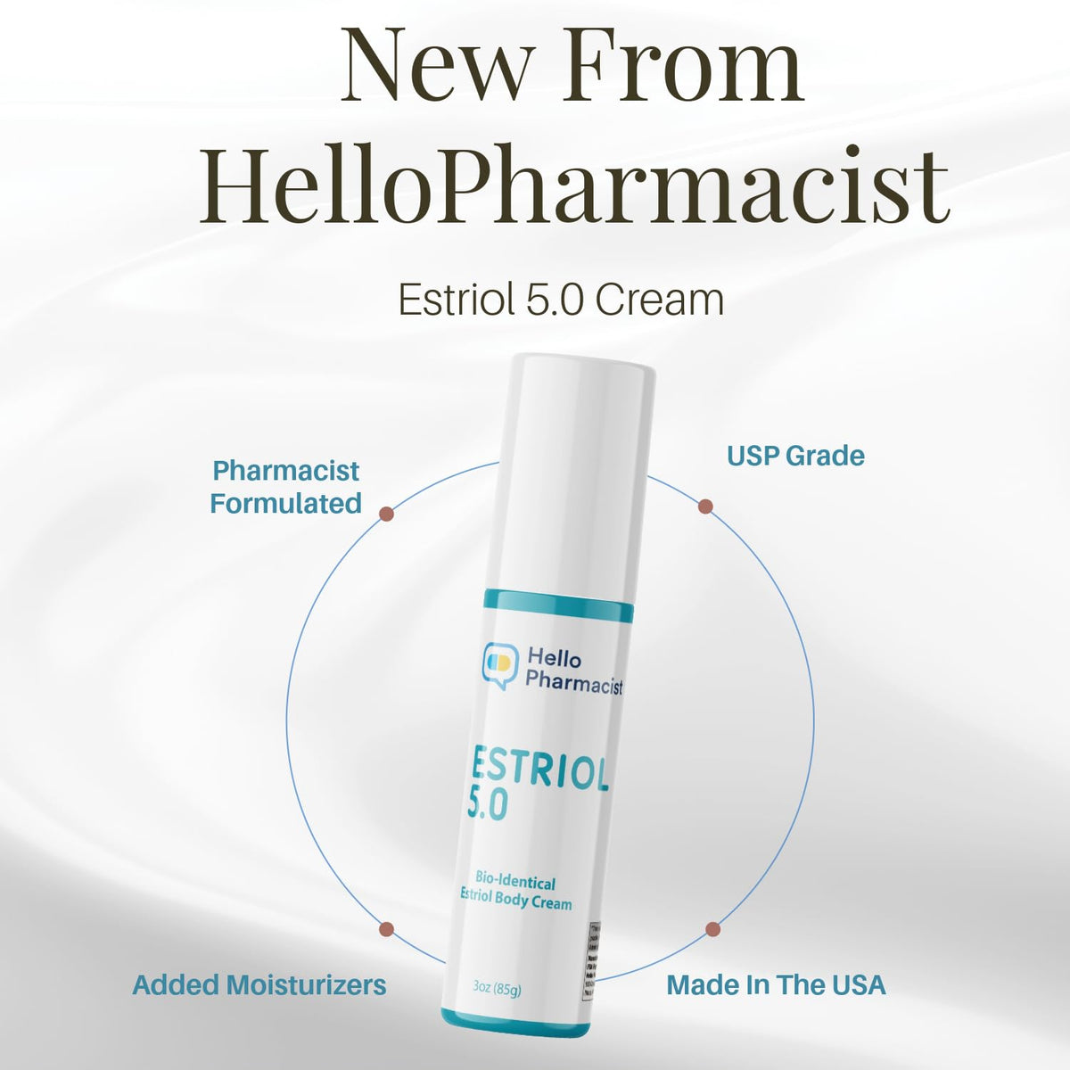 HelloPharmacist Natural Bioidentical Estriol 5.0 Professional Cream for Women - Menopause Support - Added Moisturizers & Hyaluronic Acid - 3 Ounces - Trusted Brand