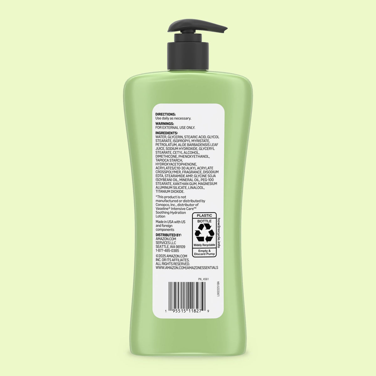 Amazon Essentials Hydrating Body Lotion with Aloe Vera, Hypoallergenic Formula for Daily Use, 20.3 Fl Oz