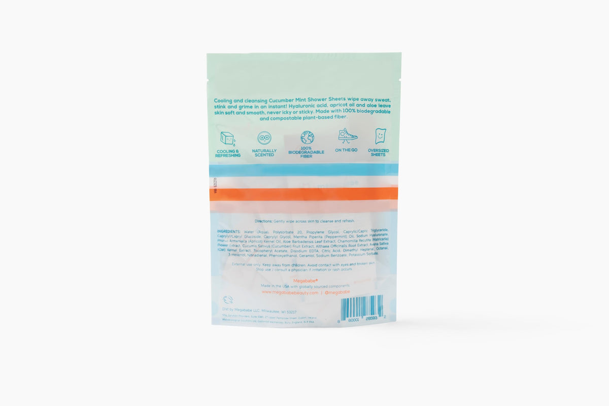 Megababe Cucumber Mint Shower Sheets, Oversized Wipes, 10 Wipes (Pack of 1)