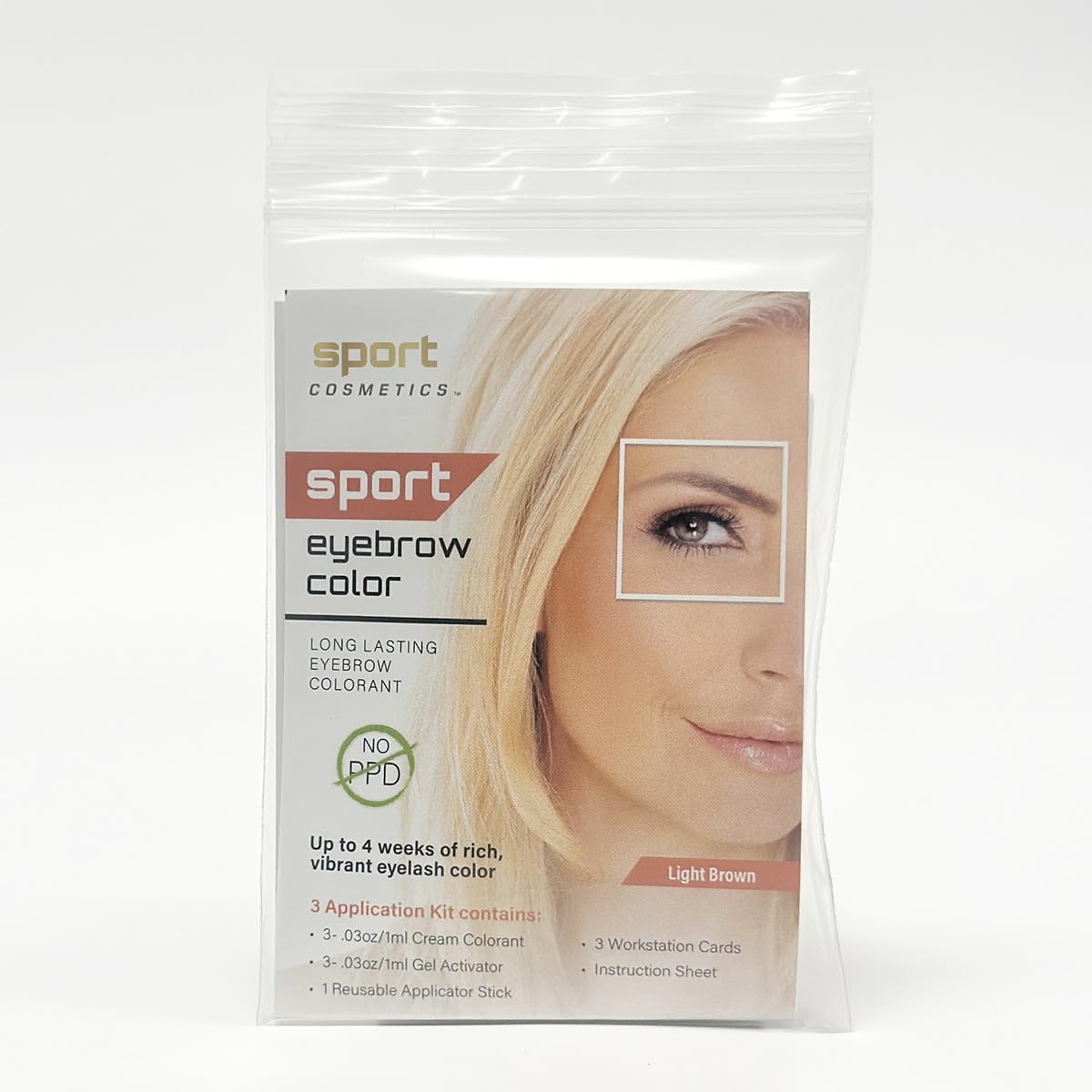 Sport Cosmetics Eyebrow Color For Women, 3 Application Kit, Light Brown