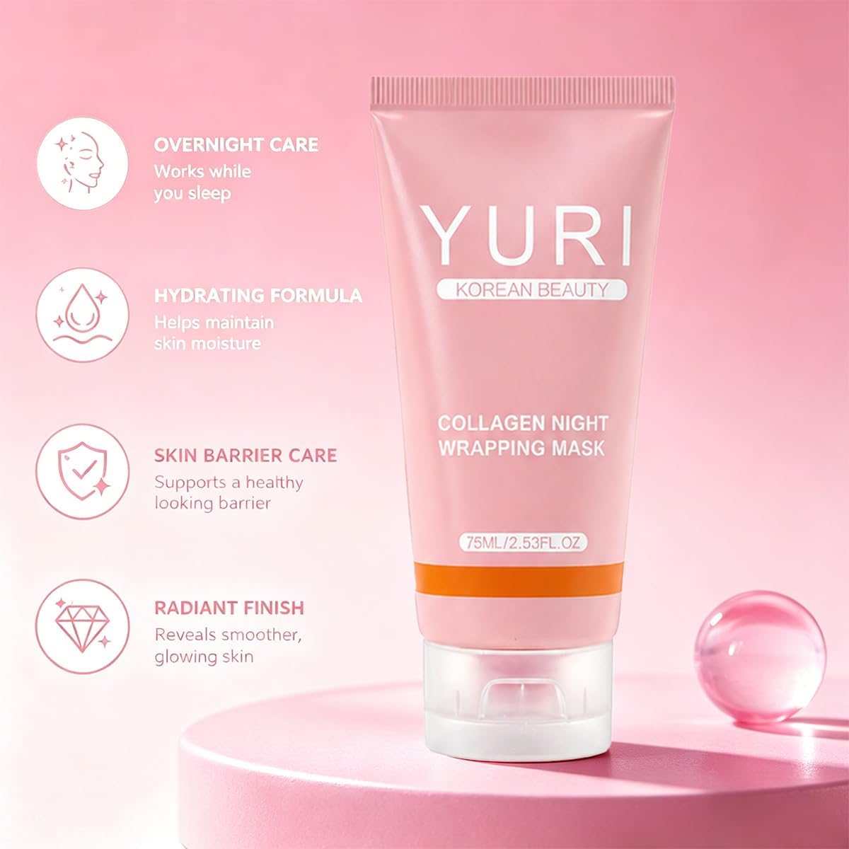 CEMENRETE YURI Collagen Night Wrapping Mask – Peel-Off Overnight Face Mask for Hydrating Care, Lightweight Sleeping Mask for Smooth, Glowing-Looking Skin, Easy Peel Skincare, 2.54 Fl Oz