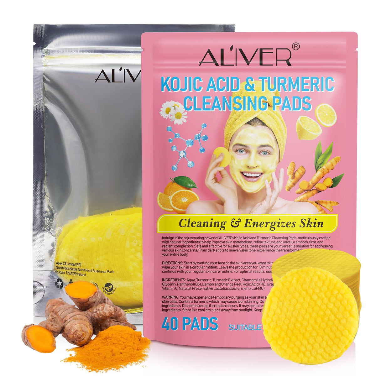 NIFEISHI Turmeric Kojic Acid Cleansing Pads, 80pcs Kojic Acid and Turmeric Cleansing Pads with Vitamin B5, Vitamin C, Sugar for Face