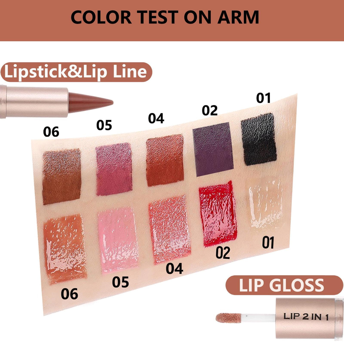 MiaSarah Lip Liner Gloss Lip Combo Sets Kit,Nude Brown Lip Liner and Brown Gloss Set, lip combo sets for black women, High Pigmented Long Lasting Plumping Lip Gloss Lipstick Waterproof Lip Combo 06