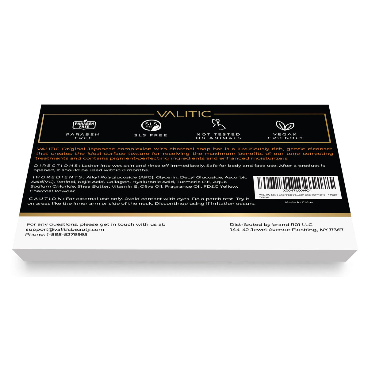 VALITIC Charcoal Kojic Acid Turmeric Black Soap for Dark Spots, 4 Pack