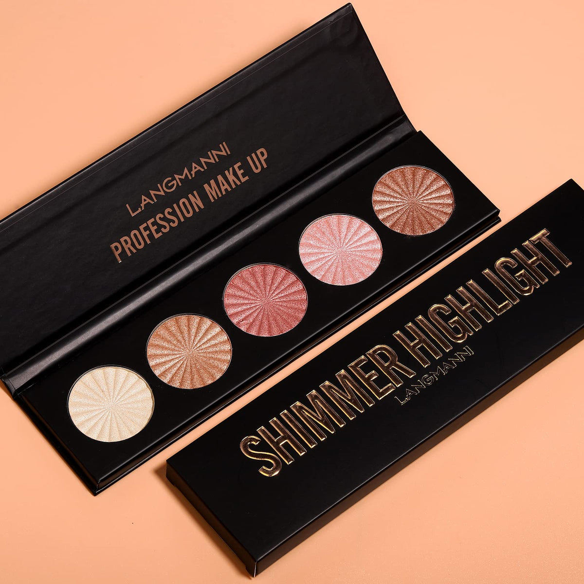 LANGMANNI 5 Color Face Highlighter Powder Palette, Illuminator Makeup