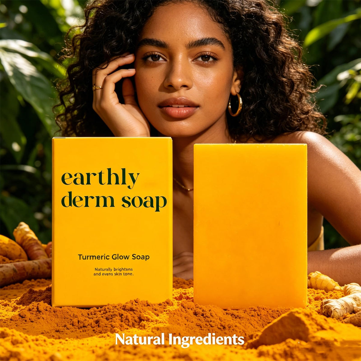 Earthly Derm Turmeric Glow Soap, Natural Handmade Bar, Gentle Cleansing and Moisturizing, for All Skin Types (1PCS, 3.5OZ)