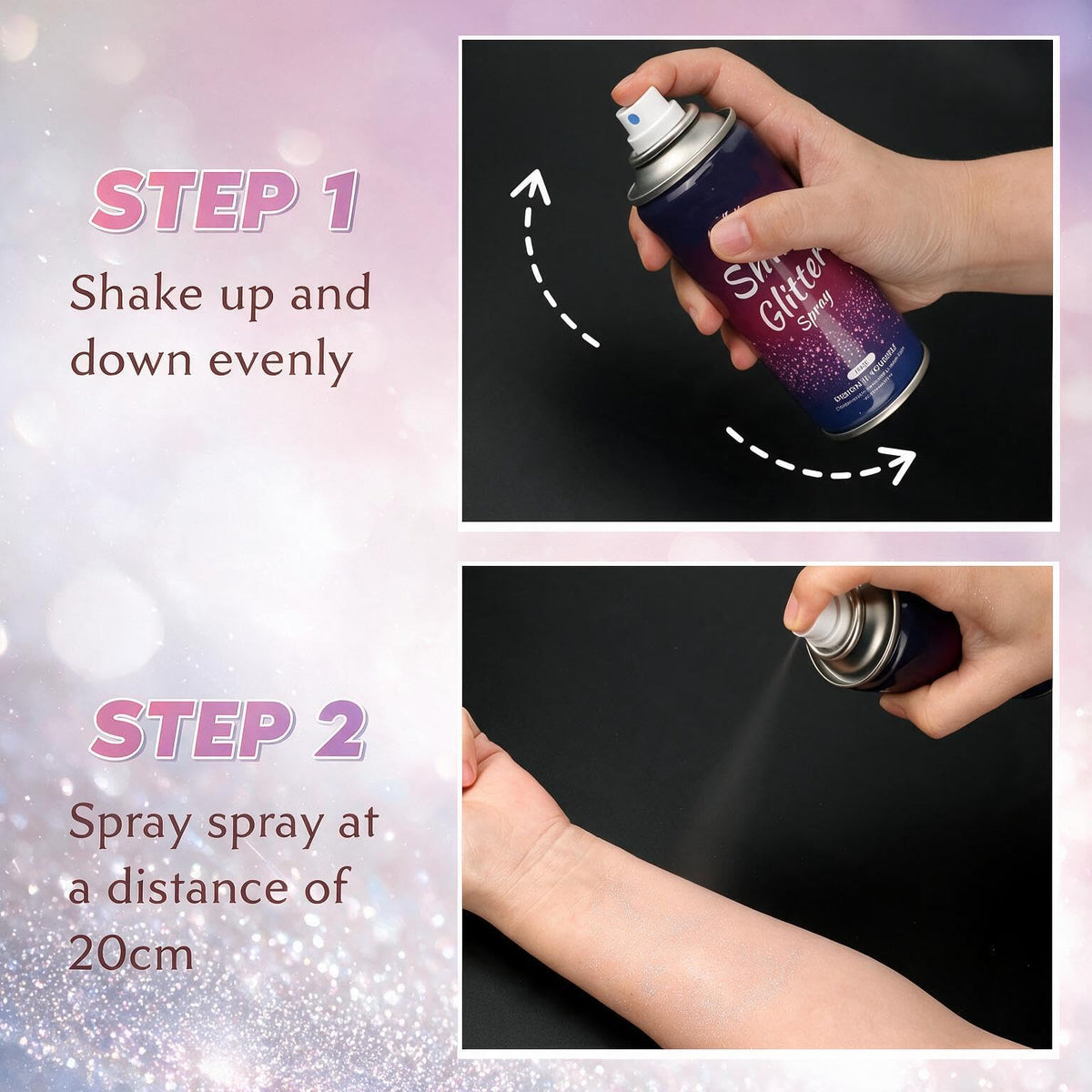 Body Glitter Spray【Long Lasting】【Skin Friendly】【Quick-Drying】 Glitter Spray for Hair/Body 120ML,Silver