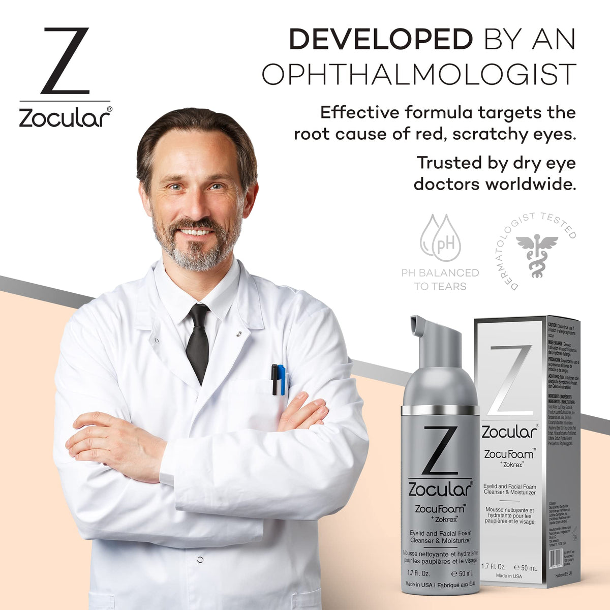 Zocular ZocuFoam Foaming Eyelid Cleansing Foam, Gentle pH-Balanced, 50 mL