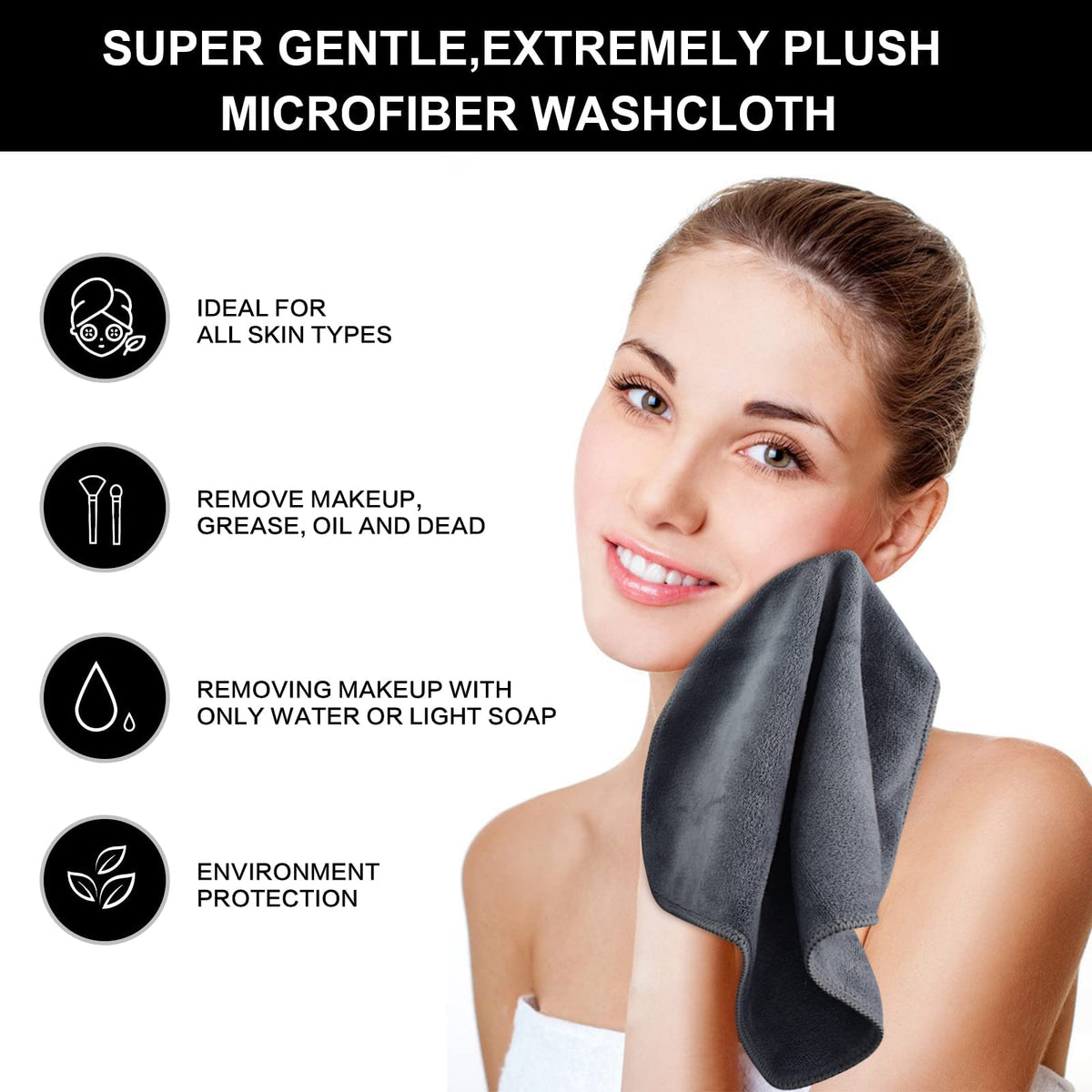 SINLAND Microfiber Facial Cloths Fast Drying Washcloth 12inch x 12inch Grey 6 pack …