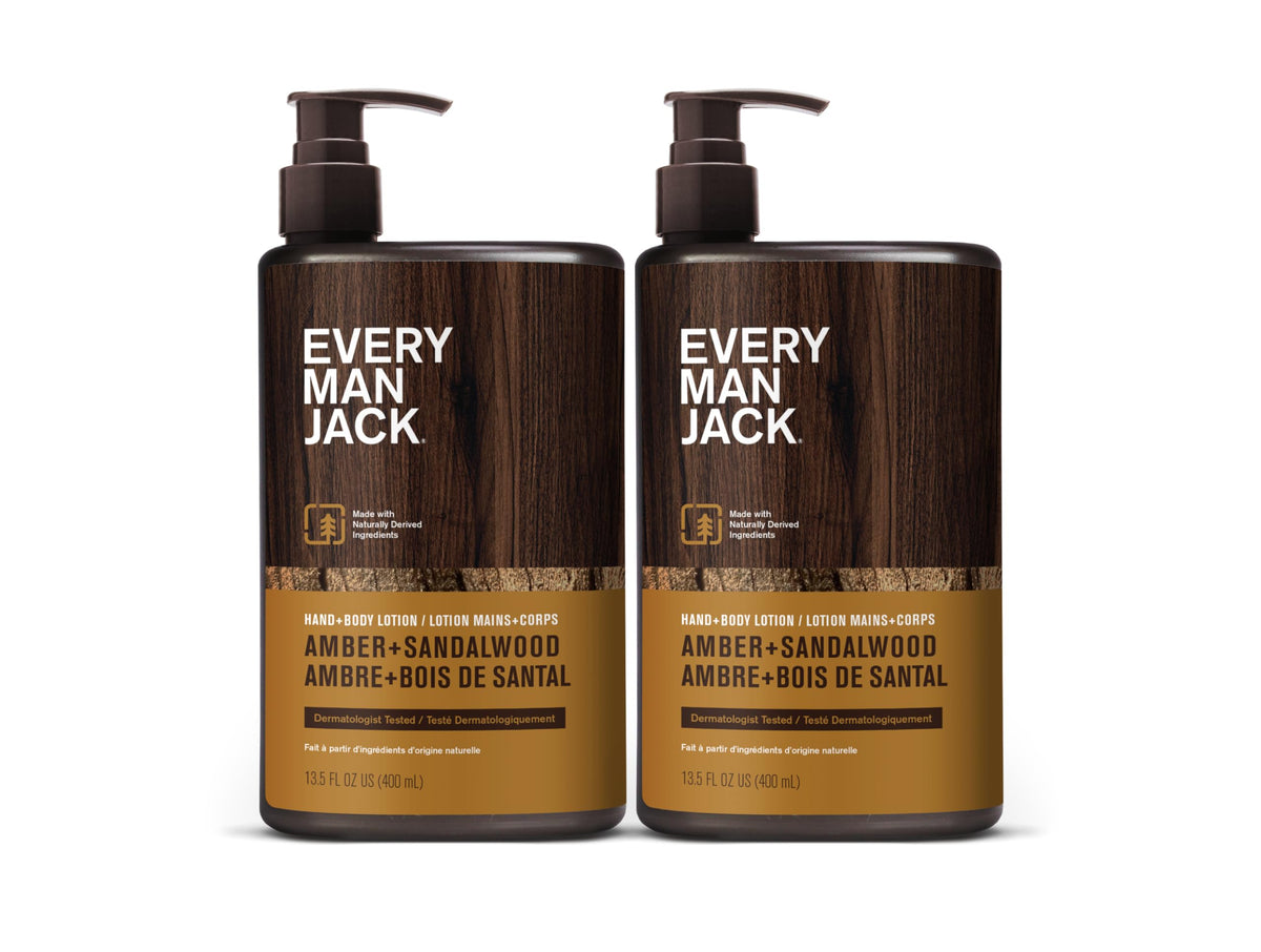 Every Man Jack Hand & Body Lotion for Men, Amber Sandalwood, 2pk