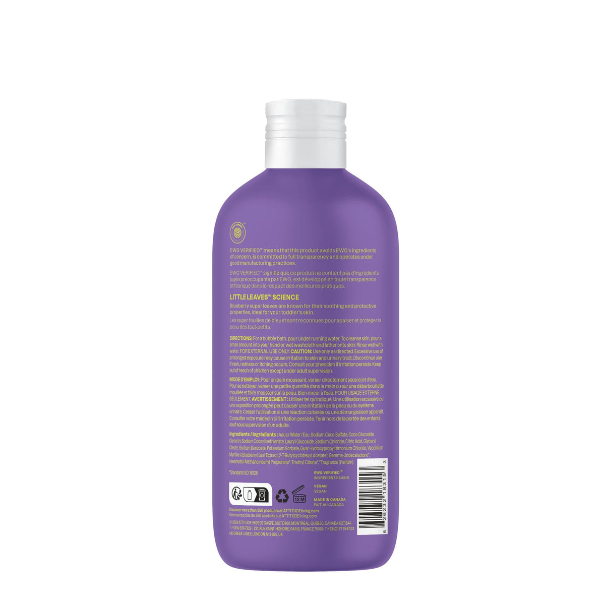 Attitude Kids Bubble Bath & Body Wash, Vanilla & Pear, Vegan, 16 Fl Oz