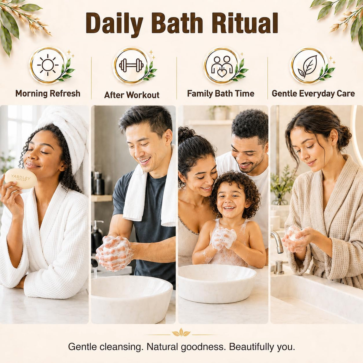 Yardley London Nourishing Bath Soap Bar Cocoa Butter, Helps Soften Dry Skin with Pure Cocoa Butter, Shea Butter & Vitamin E, 4.0 oz Bath Bar, 1 Soap Bar