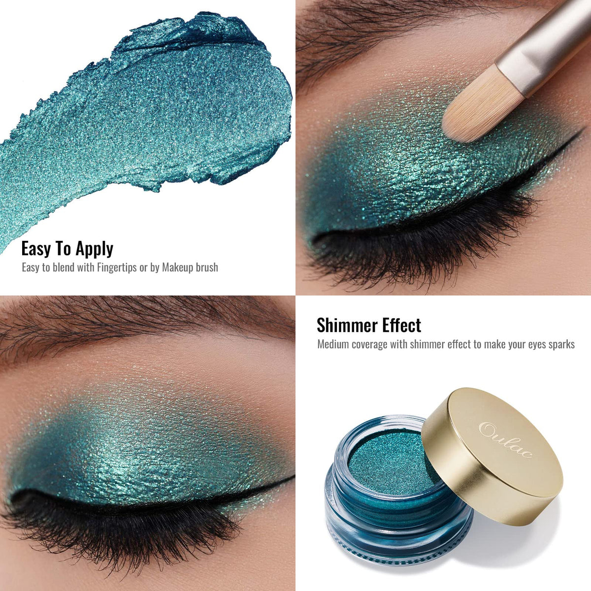 Oulac Teal Eyeshadow Green Glitter Eyeshadow Highly Pigmented Eye Shadow Waterproof & Long Lasting for Women with Moisturizing Formula. Multi-use for Highlighter. 6g (14)