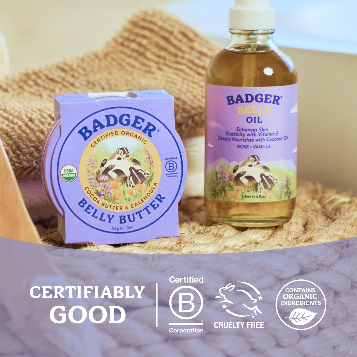 Badger Organic Belly Butter, Cocoa Butter & Coconut, 2 oz Tin