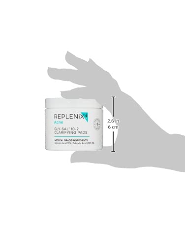 Replenix Gly-Sal Clarifying Acne Pads, 60 Count, Medical-Grade 10% Glycolic Acid & 2% Salicylic Acid Exfoliating Pads for Acne-Prone Skin, Help Clear Blemishes & Refine Pores, Non-Oily