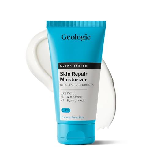 Geologie Skin Repair Moisturizer Face Cream | Clear System Retinol Resurfacing Formula | For Blemish Prone Skin with Niacinamide & Hyaluronic Acid | 60 ML