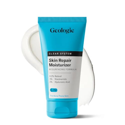Geologie Skin Repair Moisturizer Face Cream | Clear System Retinol Resurfacing Formula | For Blemish Prone Skin with Niacinamide & Hyaluronic Acid | 60 ML