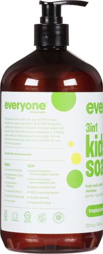 Everyone 3-in-1 Kids Soap, Body Wash, Bubble Bath, Shampoo, 32 Ounce (Pack of 1), Tropical Coconut, made with Essential Oils for Toddlers, Tweens and Teens