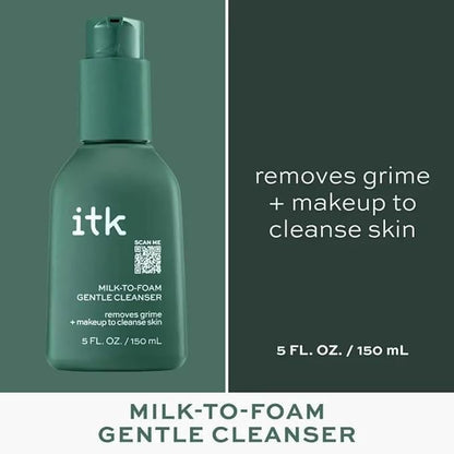 ITK Skincare 2-in-1 Milk-To-Foam Gentle Cleanser - Effective Face Wash + Makeup Remover with Vitamin B5, Pineapple + Coconut Enzymes for Radiant Skin - Cleanse, Remove Excess Makeup + Moisturize Skin