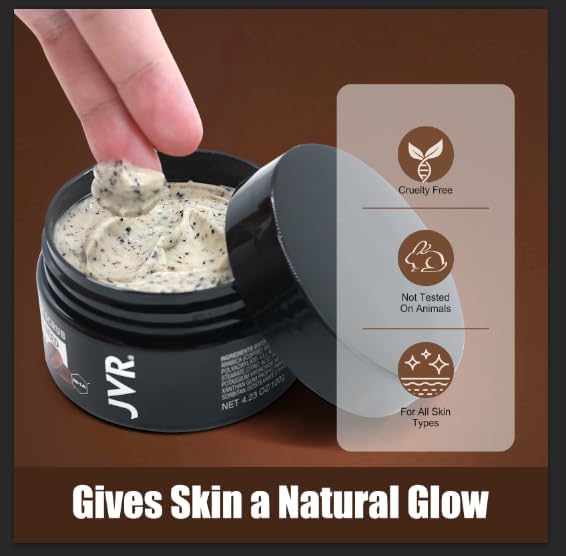 JVR Face Scrub for Men, Facial Scrub for Deep Exfoliating, Cleansing Blackheads, Ingrown Hair, Pre-shave Soften, Organic Formulated with Coffee Extract, AHA and BHA Face Exfoliator (4.23 oz)