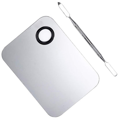 Stainless Steel Cosmetic Makeup Palette, Professional Cosmetic Mixing Makeup Palette Spatula Makeup Artist Tool, Beauty Salon Color Cream Mixing Palette With A Spatula Makeup Nail Art Palette