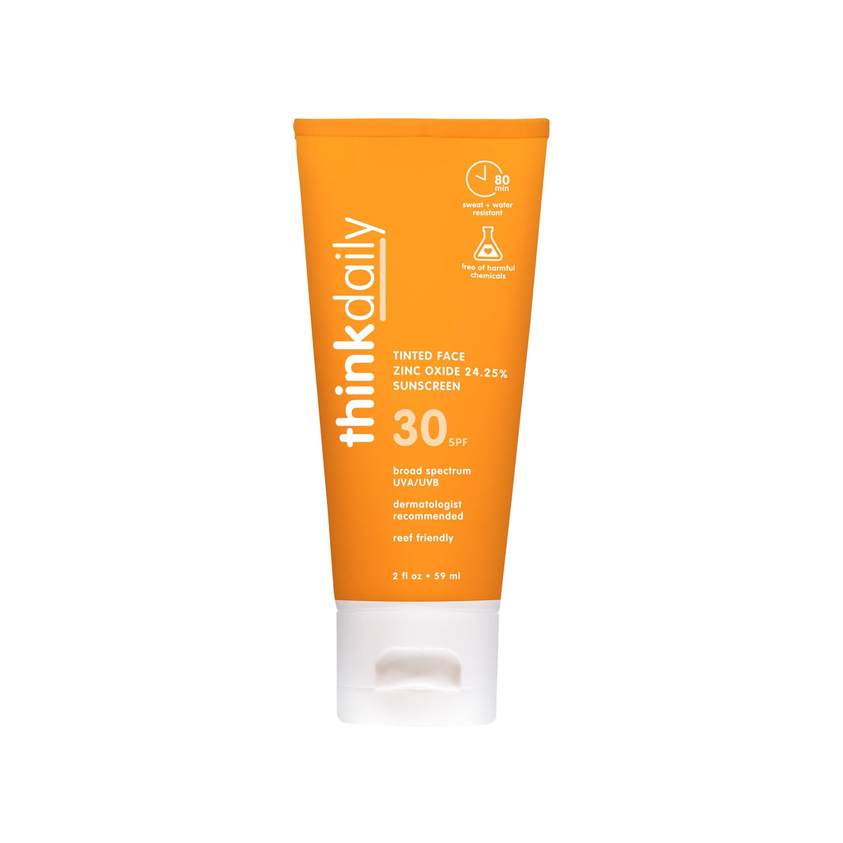 Thinkdaily Tinted Sunscreen for Face SPF 30 Mineral Zinc Oxide, 2 Fl Oz
