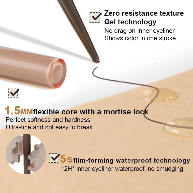 JUDYDOLL Ultrafine Gel Eyeliner Pencil - Brown Eyeliner, Fine Lining For Inner & Outer Eyes, Smudge-Proof & Water-Resistant, Smooth Glide Formula (01 Black Brown)