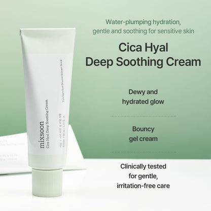 mixsoon Cica Hyal Deep Soothing Cream - Soothing and Hydrating Face Cream, Centella Asiatica and Hyaluronic Acid, Calming Moisturizer for Sensitive Skin 50ml / 1.69 fl.oz. Korean Glass Skin Care