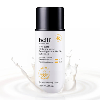 belif Milky Niacinamide Sunscreen SPF 40 – Lightweight & Invisible Sun Serum for Face with 7 Types of Hyaluronic Acid | No White Cast, Non-Comedogenic, Hydrating, Makeup-Gripping Primer (1.69 fl.oz)