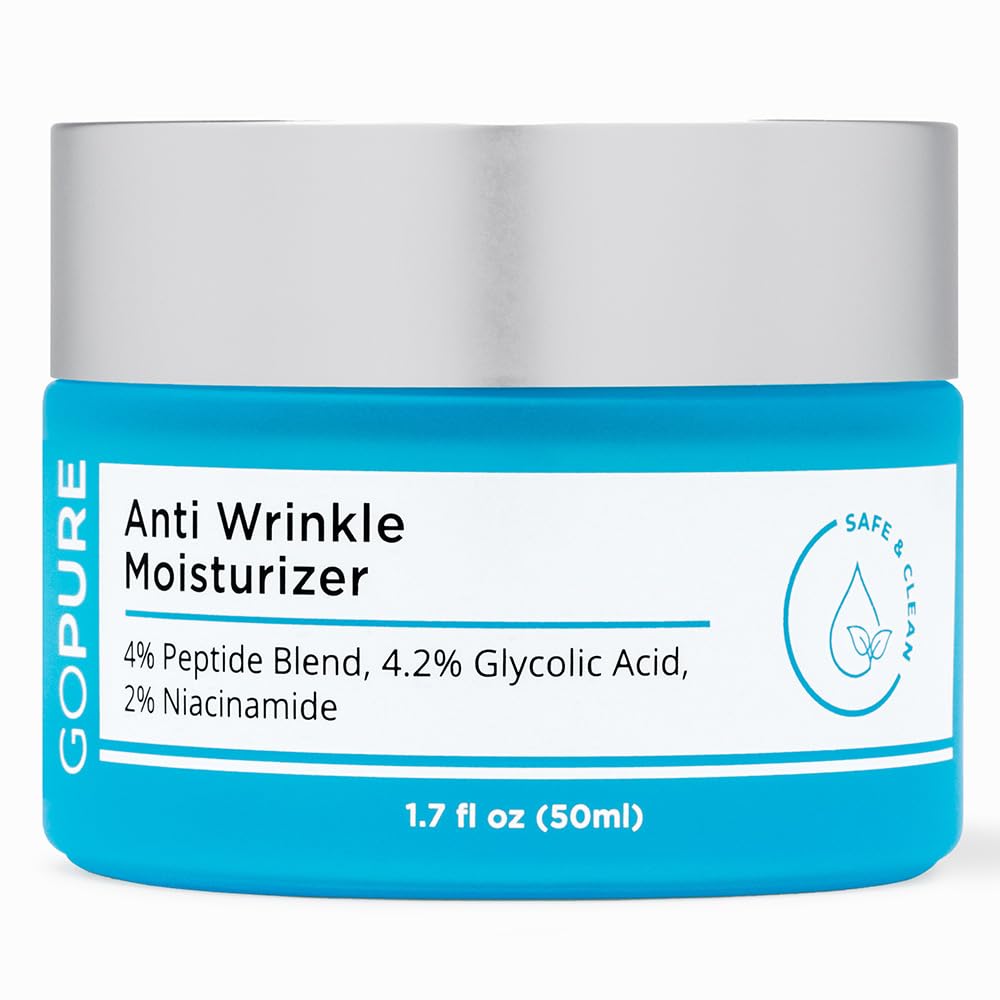 goPure Glyco-Peptide Anti Wrinkle Face Cream - Hyaluronic Acid Moisturizer for Face with Glycolic Acid, Peptides, and Vitamin E - Hydrating Facial Moisturizer with Anti-Aging Formula - 1.7 fl oz