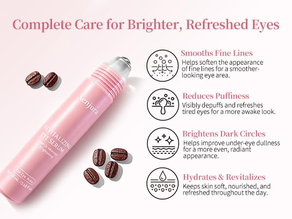 Retinol & Caffeine Under Eye Roller Serum | Xenjura Cooling Eye Cream for Puffy Eyes & Dark Circles | Anti Aging Wrinkle Remover for Fine Lines | Vegan Skincare (20ml / 0.7 fl oz)
