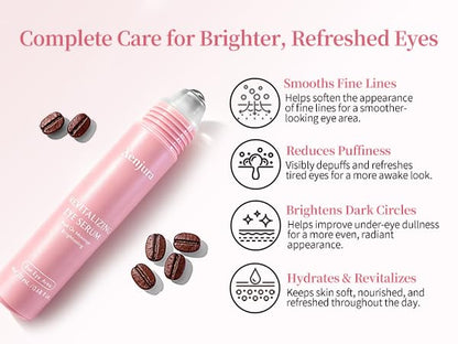 Retinol & Caffeine Under Eye Roller Serum | Xenjura Cooling Eye Cream for Puffy Eyes & Dark Circles | Anti Aging Wrinkle Remover for Fine Lines | Vegan Skincare (20ml / 0.7 fl oz)