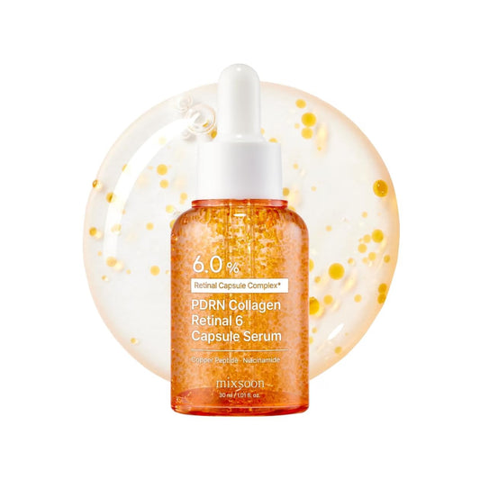 mixsoon PDRN Collagen Retinal 6 Capsule Serum, Retinal Copper Peptides Serum With Niacinamide, Firming Serum for Fine Lines & Texture Care, 30ml / 1.01 Fl. Oz Korean Glass Skin Care