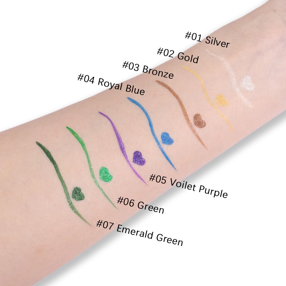evpct 1Pcs Silver Glitter Sparkling Liquid Eyeliner, Metallic Shimmer Light Silver Eyeliner Liquid Eye Liner Eyeshadow Pencil Face Body Glitter Makeup, Longwear Waterproof, Fake Eyelashes Mascara