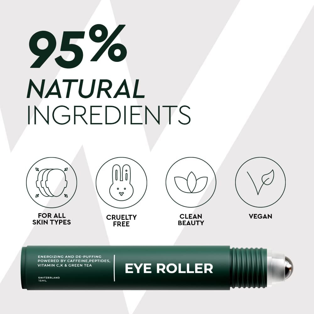 Wolf Project Energizing Eye Roller | Vitamin C Peptides Caffeine Roller for Eye Bags, Dark Circles, Fine Lines | Korean Beauty Serum | Brightening, Refreshing & Cooling Eye Gel Roller