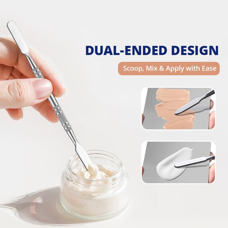 Stainless Steel Makeup Palette with Spatula，Cosmetic Mixing Palette for Foundation, Concealer & Nail, Professional Beauty Tool for Makeup Mixing & Application