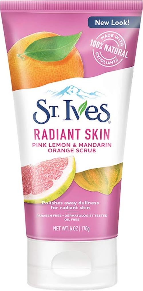 St. Ives Radiant Skin Face Scrub For Dull Skin Pink Lemon and Mandarin Orange Dermatologist-Tested Face Wash Scrub With 100 percent Natural Exfoliants 6 oz