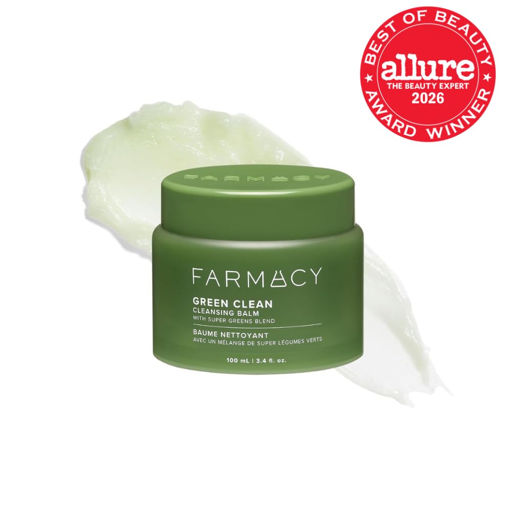 Farmacy Makeup Remover Cleansing Balm - Green Clean Waterproof Makeup Remover Balm + Oil Cleanser for Face - Gently Melts Make Up + SPF - Hydrates + Softens Skin with Super Greens + Papaya (100ml)