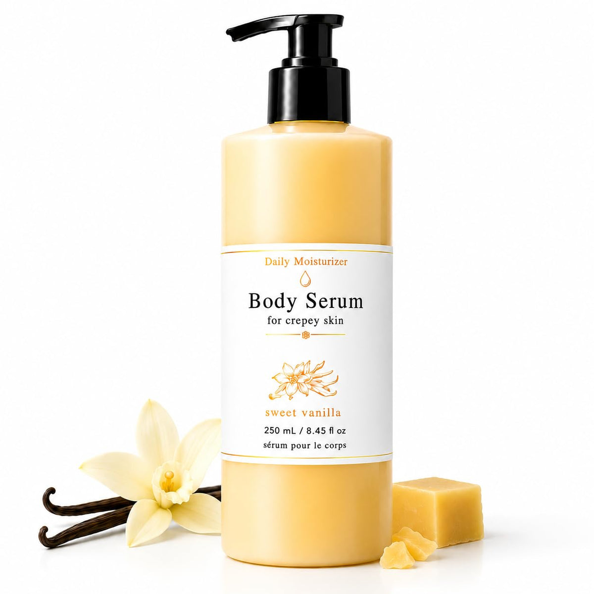 MKSUVGQ Bees Body Serum for Crepey Skin, Waterless Wet Skin Body Oil with Avocado Oil, Castor Oil, Coconut Oil, Shea Butter & Beeswax, After Shower Body Moisturizer, Sweet Vanilla, 8 fl oz