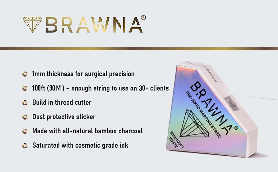 BRAWNA Upgraded Eyebrow Mapping String, 30 M (100 Ft), White