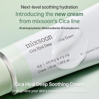 mixsoon Cica Hyal Deep Soothing Cream - Soothing and Hydrating Face Cream, Centella Asiatica and Hyaluronic Acid, Calming Moisturizer for Sensitive Skin 50ml / 1.69 fl.oz. Korean Glass Skin Care