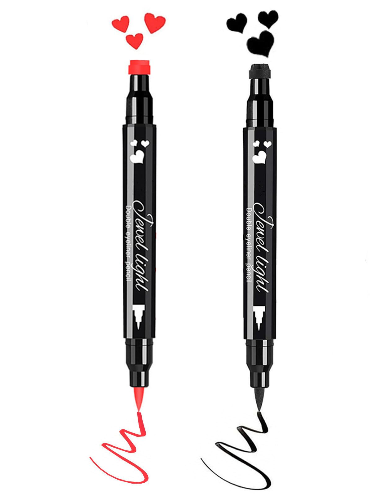 Go Ho 2 PCS Waterproof Liquid Eyeliner Stamps,Double-side Black&Red Smudge-proof Eye Liner,Heart Stamp Eyeliner for Halloween Costumes Makeup,Long-lasting Love Tattoo Tools