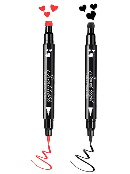 Go Ho 2 PCS Waterproof Liquid Eyeliner Stamps,Double-side Black&Red Smudge-proof Eye Liner,Heart Stamp Eyeliner for Halloween Costumes Makeup,Long-lasting Love Tattoo Tools