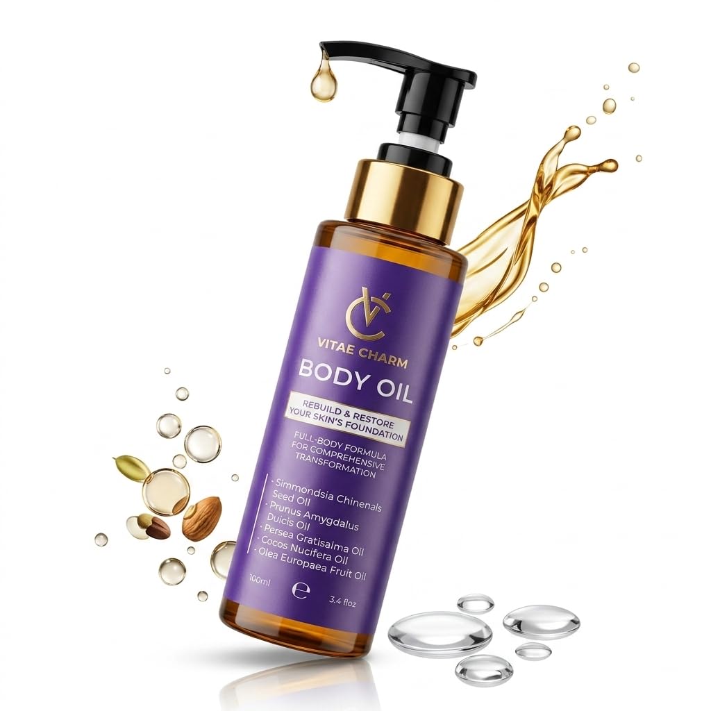 vitae charm Body Oil for Crepey, Dry & Mature Skin | 3.4 fl oz | 9 Oils Mix