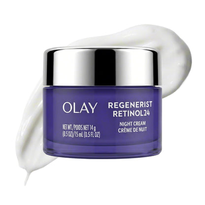 Olay Retinol 24 Face Moisturizer, Anti-Aging Night Cream for Women, Trial Size, Fragrance-Free, Non Greasy - Anti-Wrinkle, Smooth Fine Lines, Tightening Skin Care - Peptides, Glycerin, 0.5 Oz