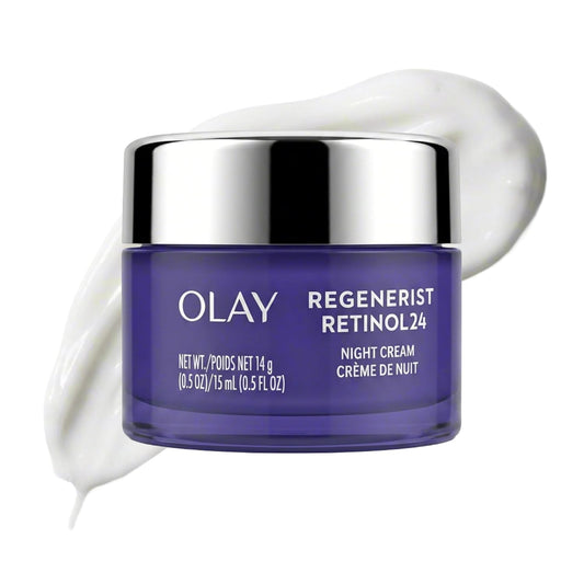 Olay Retinol 24 Face Moisturizer, Anti-Aging Night Cream for Women, Trial Size, Fragrance-Free, Non Greasy - Anti-Wrinkle, Smooth Fine Lines, Tightening Skin Care - Peptides, Glycerin, 0.5 Oz