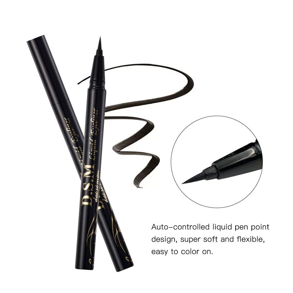 Waterproof Liquid Eyeliner Long Lasting&Smudgeproof Eye Liner 2 Packs Precise Eyeliner Pen for All Day with Slim Tip, Black, by SEILANC