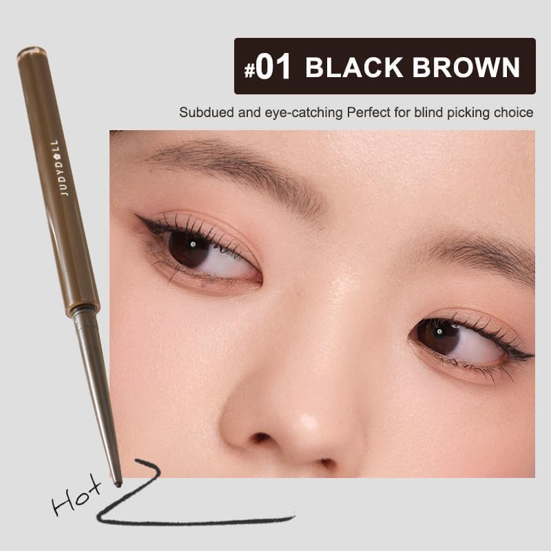 JUDYDOLL Ultrafine Gel Eyeliner Pencil - Brown Eyeliner, Fine Lining For Inner & Outer Eyes, Smudge-Proof & Water-Resistant, Smooth Glide Formula (01 Black Brown)