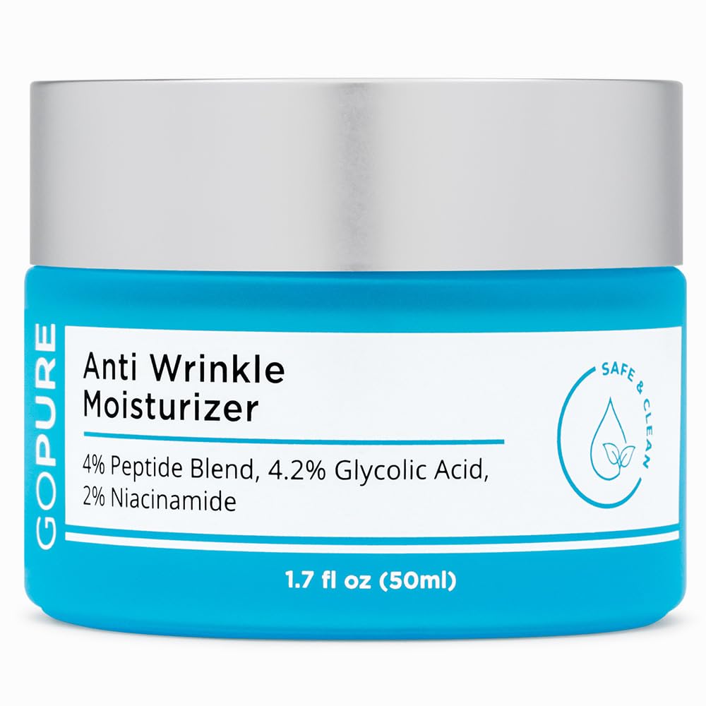 goPure Glyco-Peptide Anti Wrinkle Face Cream - Hyaluronic Acid Moisturizer for Face with Glycolic Acid, Peptides, and Vitamin E - Hydrating Facial Moisturizer with Anti-Aging Formula - 1.7 fl oz